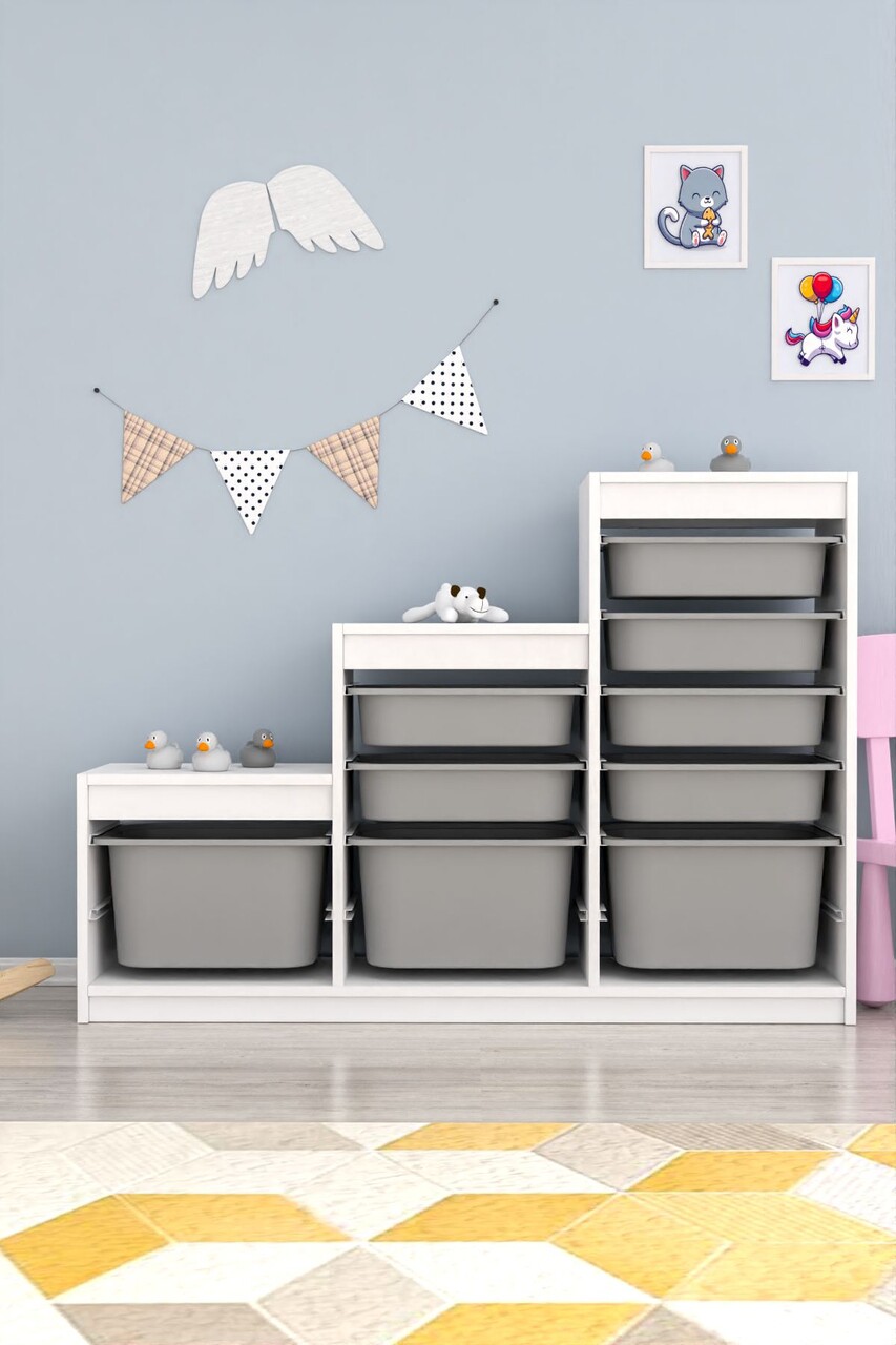 Dulap multifunctional, Hanah Home, Swiss, 132x93x30 cm, Alb/Gri - imagine 7
